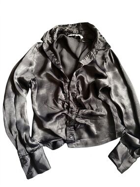 Zara Black Satin Button-Down Blazer